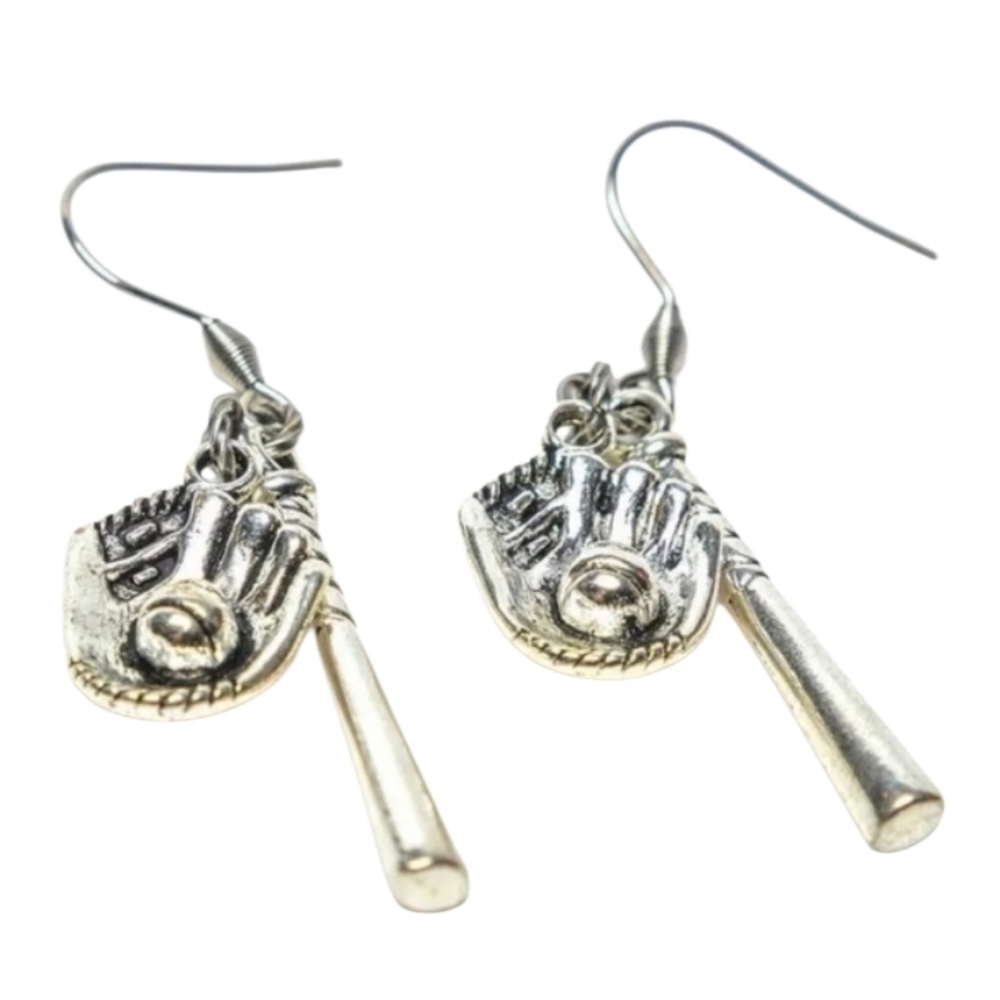 Silvertone Baseball Glove and Bat Earrings